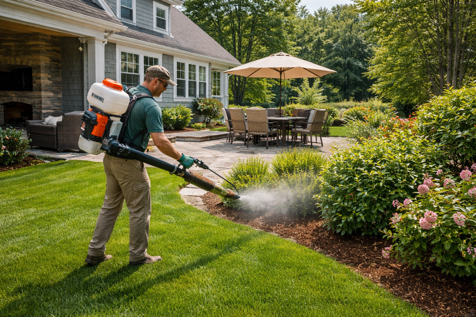 Mosquito treatment application at a residential property in South County Rhode Island