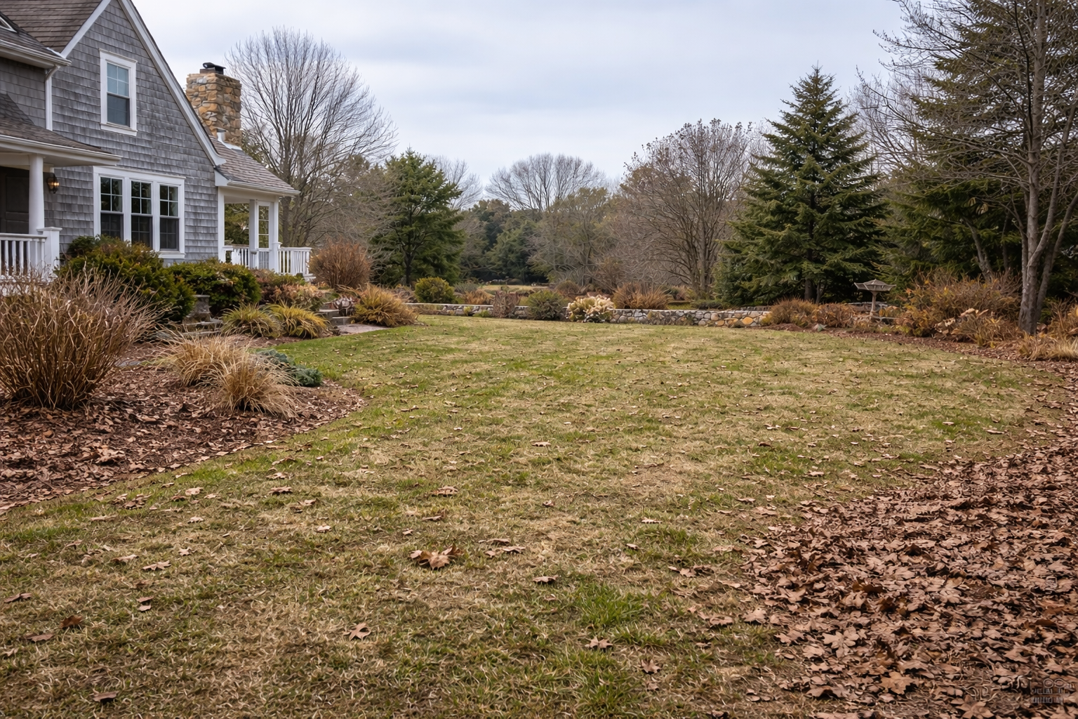 Residential property before spring cleanup in North Kingstown Rhode Island